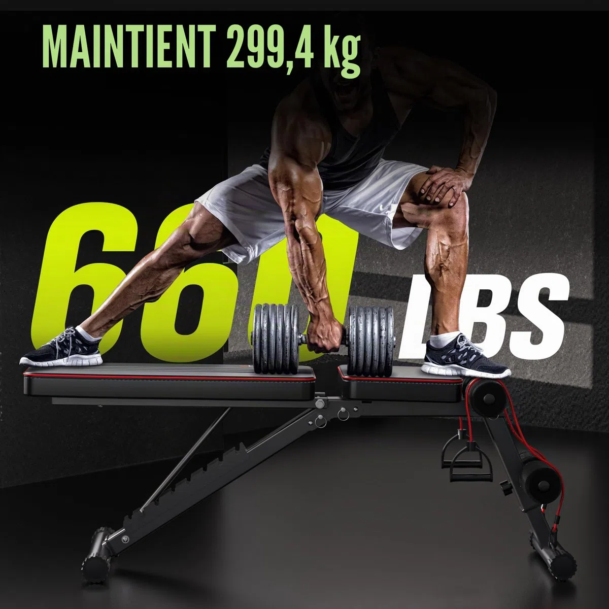 FitinOne banc de musculation pliable et réglable, banc multifonction incliné pour entraînement complet du corps, 6 en 1, pour la maison ou la salle de sport, capacité de 300 kg