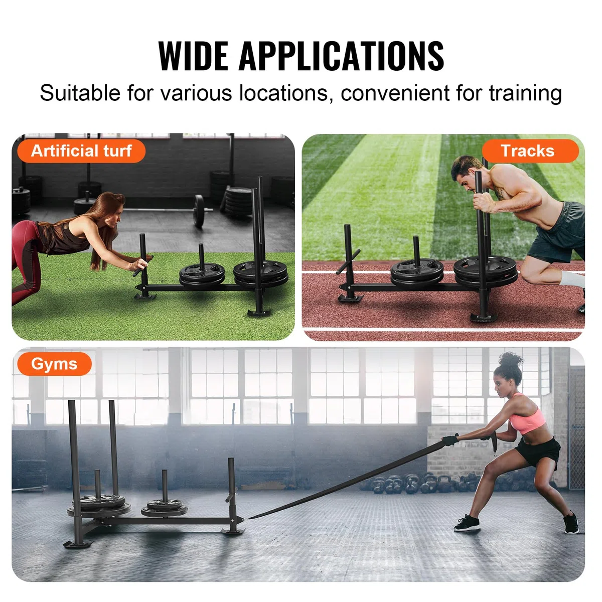 VEVOR Weight Traîneau d'entraînement en Acier pour l'exercice athlétique et l'amélioration de la Vitesse, Convient pour Les plaques de Poids de 2,5 cm et 5,1 cm, Orange Unisexe