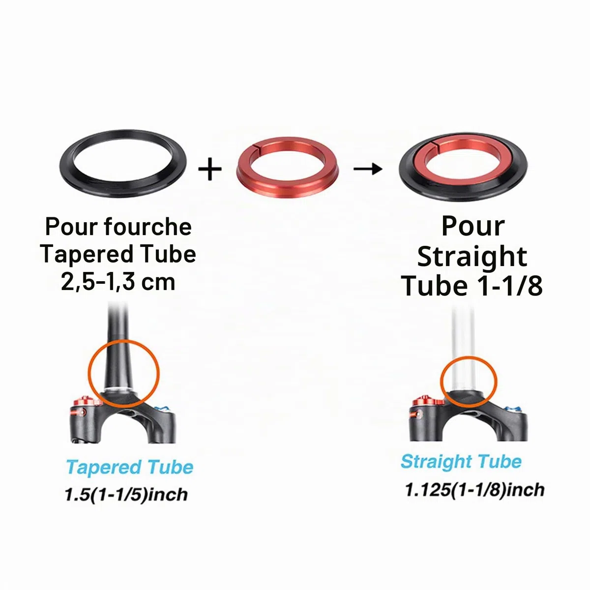 Roulements de Casque de Vélo 42/52 mm Casque Direction de Vélo en Alliage D'aluminium pour Fourches à Tube Conique de 1-1/8 Pouce ou 1-1/2 Pouce