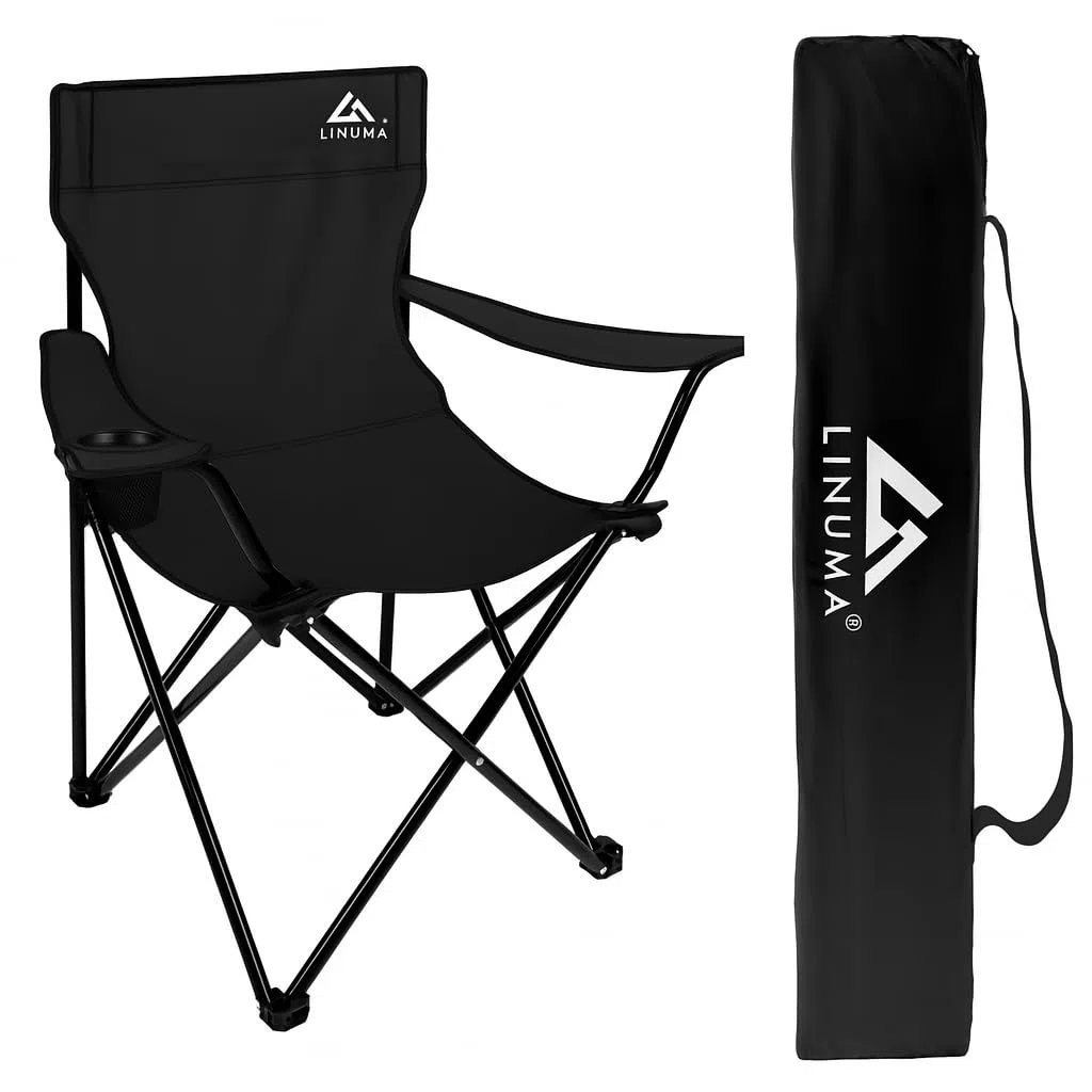 Chaise de Camping Noir – Pliante avec Porte-gobelet – idéale pour Festivals, pêche & Camping