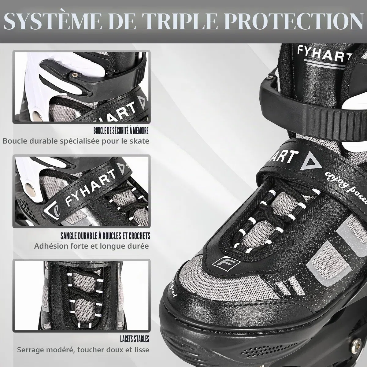 Réglables Patins à roulettes en Ligne pour garçons et Filles, Patins à roulettes à 4 Roues pour Adolescents et Adultes avec Roues Lumineuses pour Les Sport, Noir Blanc
