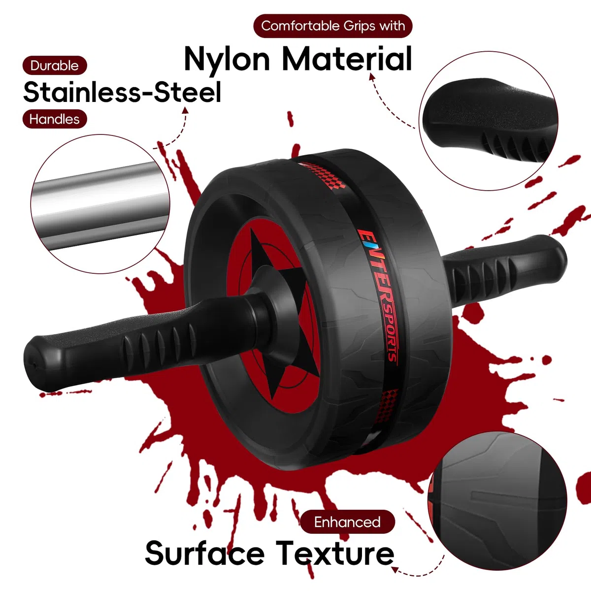 EnterSports Roue abdominale 6 en 1 avec bande de fitness, pompes, tapis pour genoux, appareils de fitness pour abdominaux - Idéal pour les hommes et les femmes à la maison