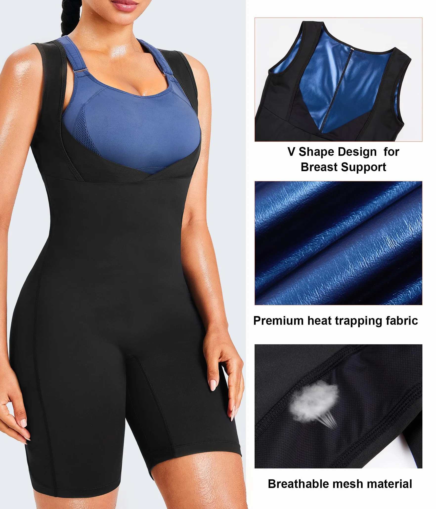 KUMAYES Vêtements de Sudation Femme Combinaison Intégrale 3 in1 Sauna Suit Shapewear Costume D'entraînement Formateur Shaper Sudation Entraînement Survêtement