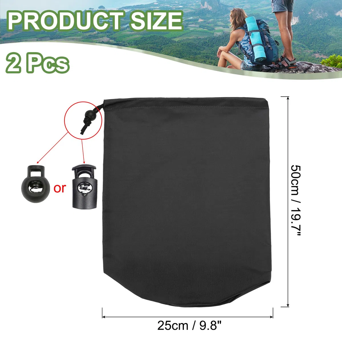 PATIKIL Sac de Rangement, 2 Pcs 10 x 20 Pouces Sac de Stockage imperméable Portable pour extérieur Cordon de Serrage Anti-poussière léger pour Sac Couchage Camping randonnée Voyage, Noir