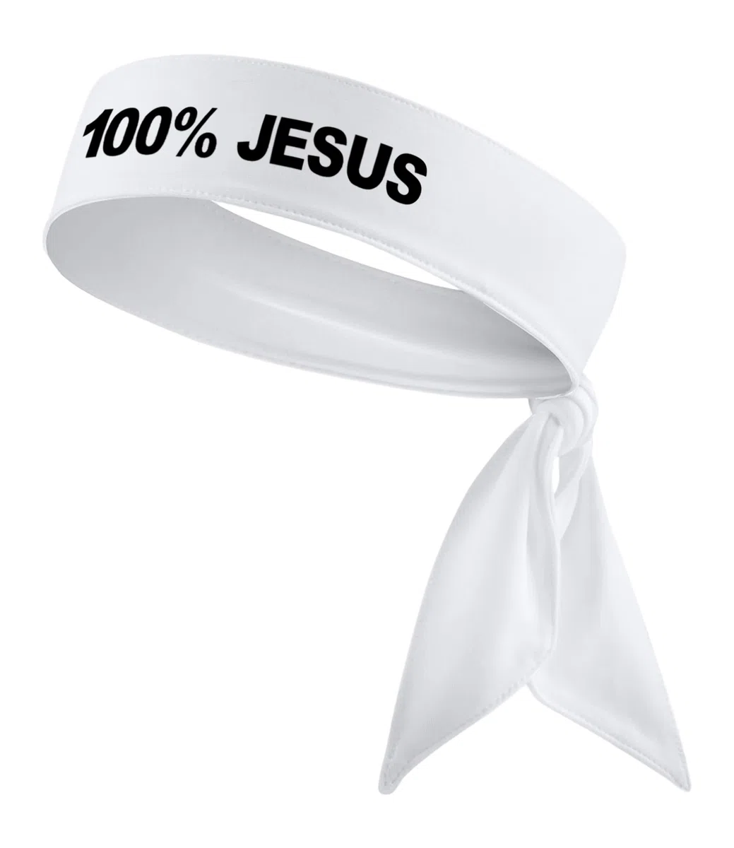 100 % Jesus Sport Bandeau de football Blanc Noir Athlétisme Fitness – Bandeau éponge extensible Ninja Évacuation de l'humidité (bandeau blanc)