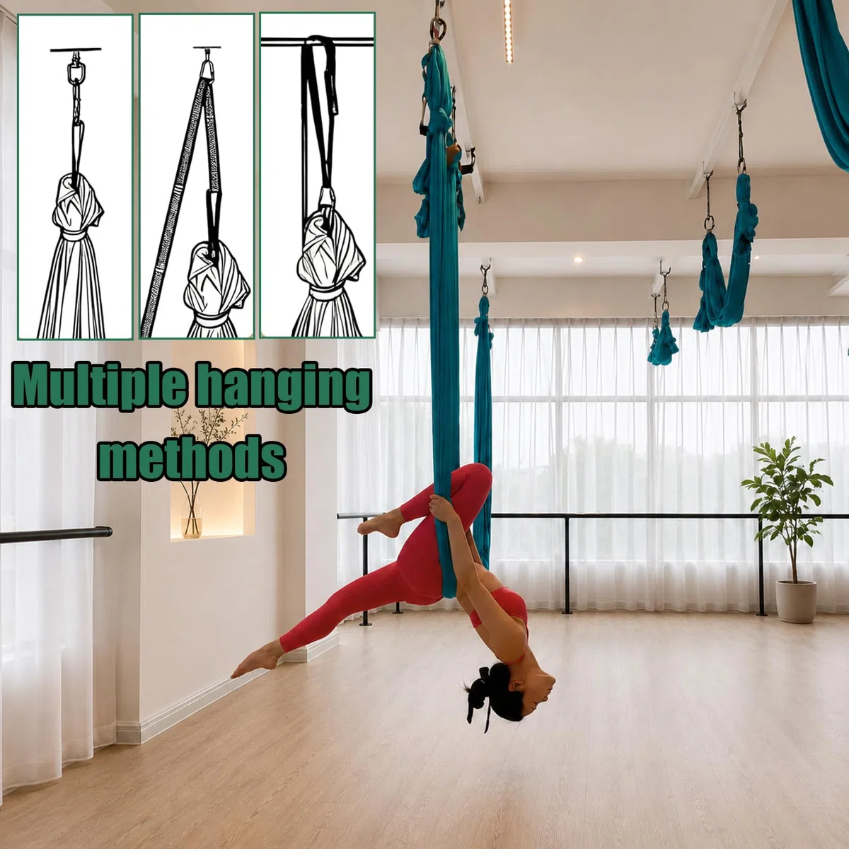 Yoga Aerien équipements de Danse Aérienne 200 KG Ensemble de Yogas Aérien Hamac de Yoga 150 * 280cm,Hamac Exterieur avec Ferrures, Capacité de Charge pour Fitness Musculation Maison