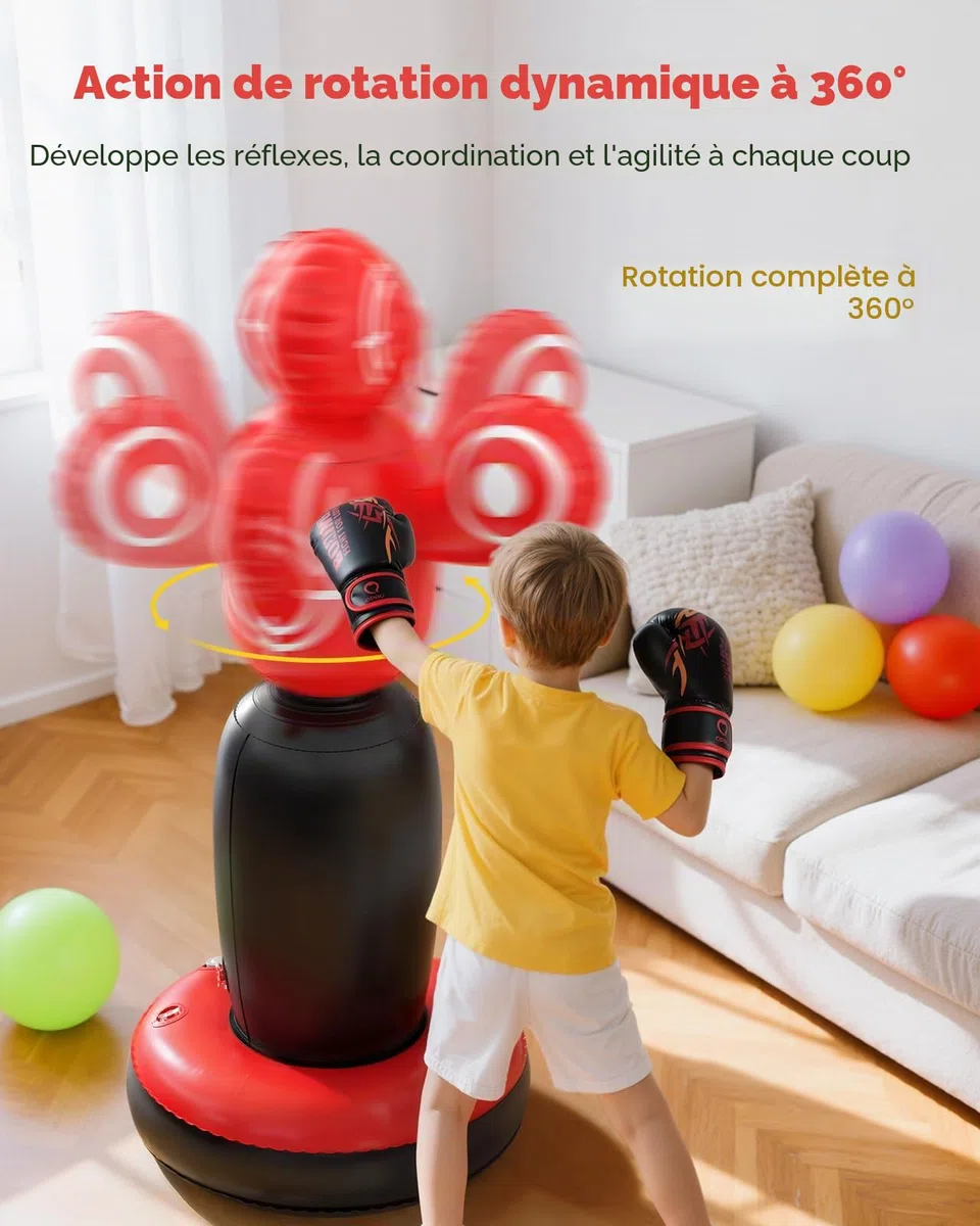 QPAU Sac de frappe gonflable stable de 160 cm avec gants de boxe