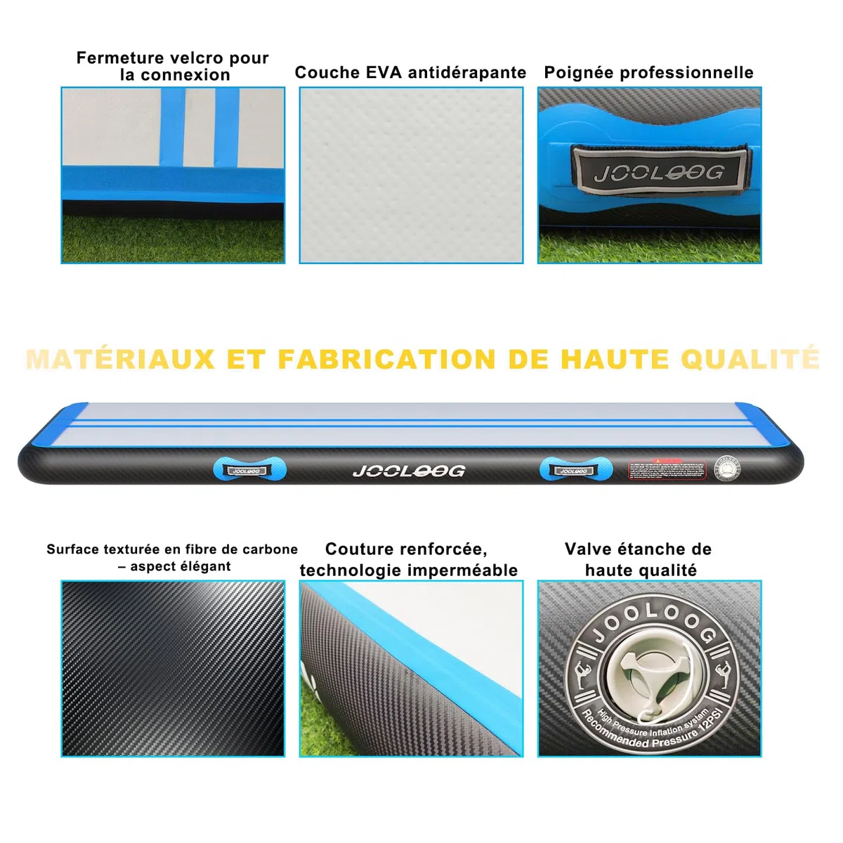 Tapis de Gymnastique Gonflable 10/20cm Épaisseur, Air Floor Mat avec Pompe Pratique, Tapis d'Entraîment Piste d'Acrobatie 3M 4M 5M 6M, Tapis Gonflable pour Gymnaste, Yoga, Taekwondo, Cheerleading