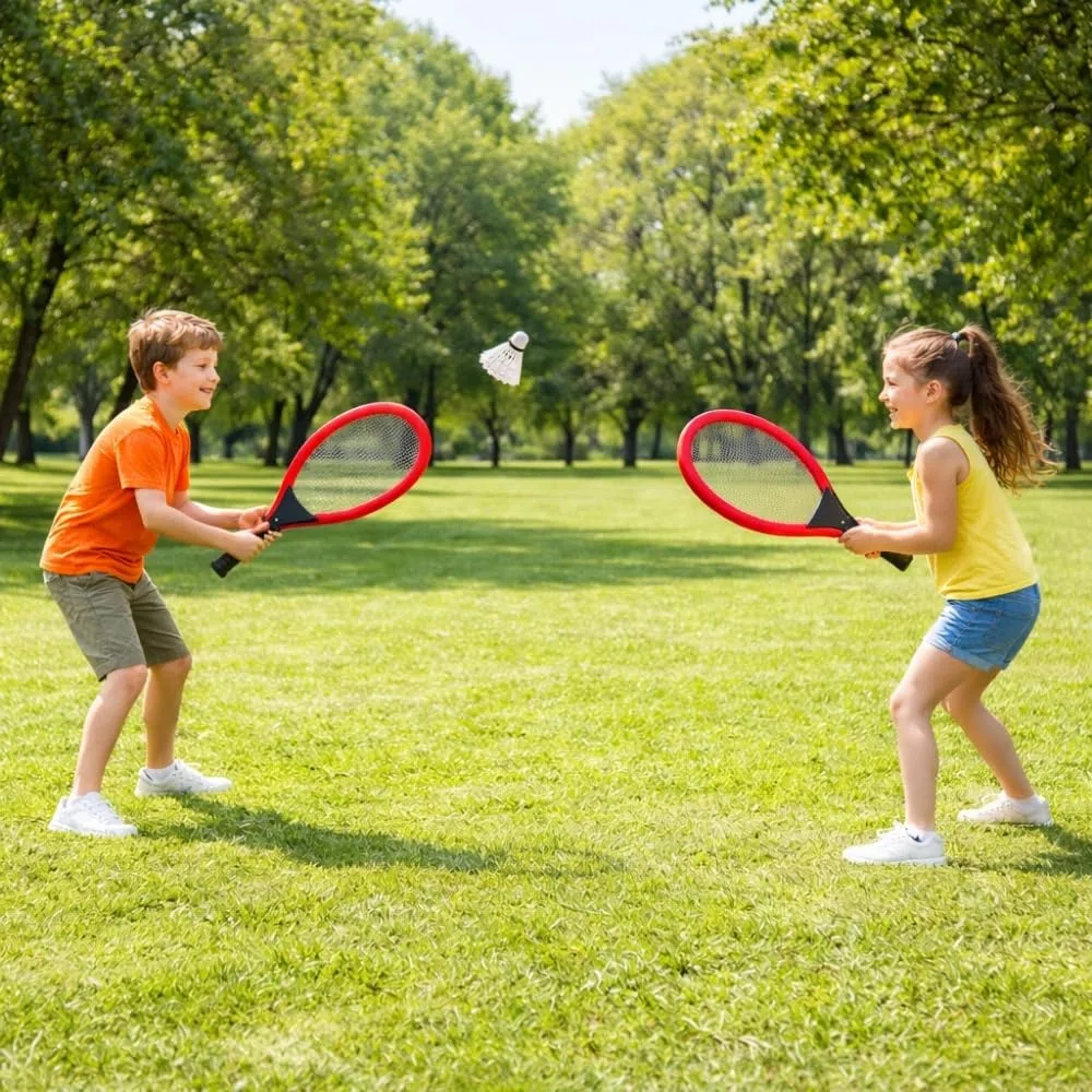 Set de Tennis Géant XL – 2 Raquettes 55 cm, Volant et Balle Souple, Couleurs Aléatoires, Jeu d'Extérieur pour Enfants et Famille