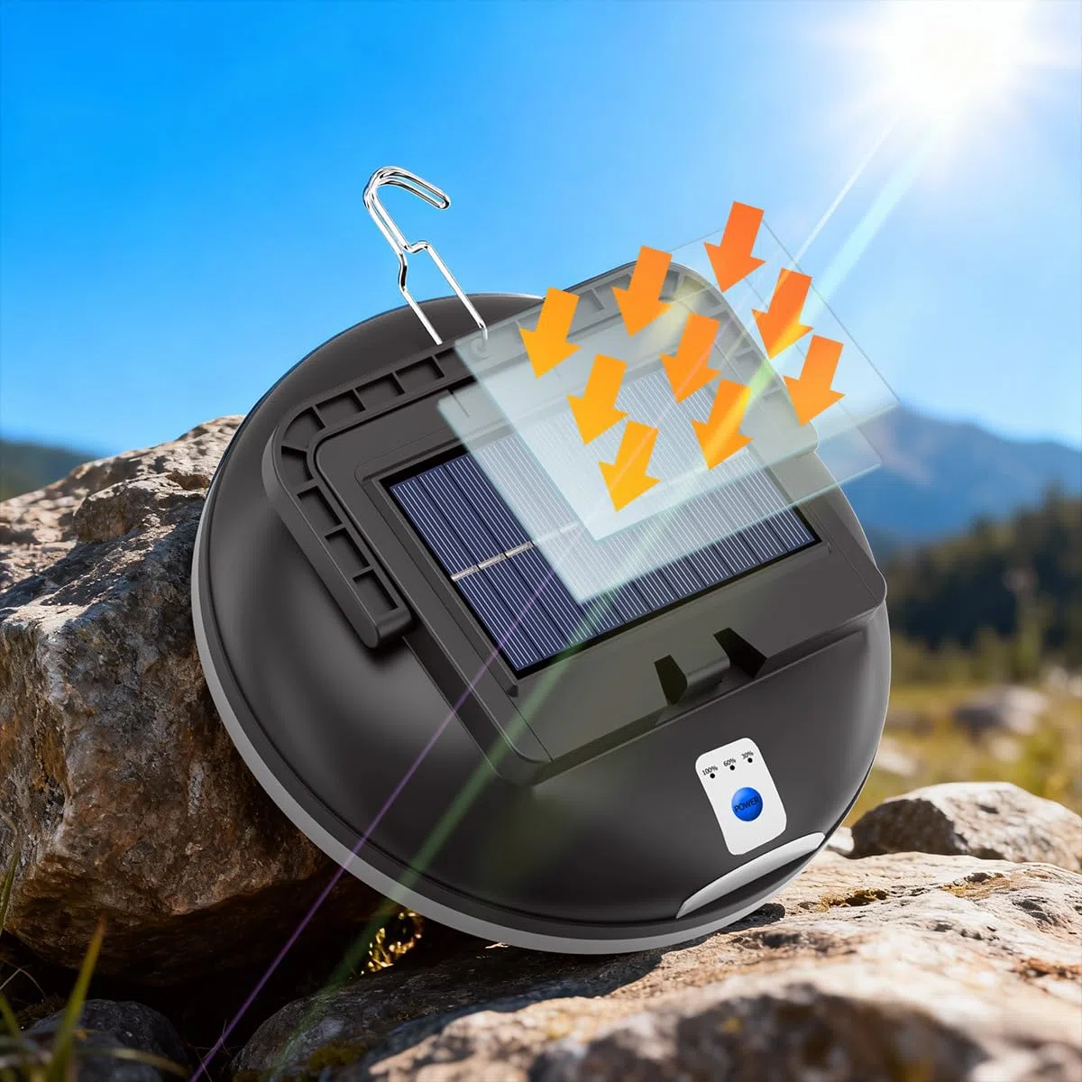 Lampe de camping LED solaire avec télécommande, lanterne de camping rechargeable par USB, ultra-lumineuse 4500 lumens, 5 modes d'éclairage pour la randonnée en plein air et le camping