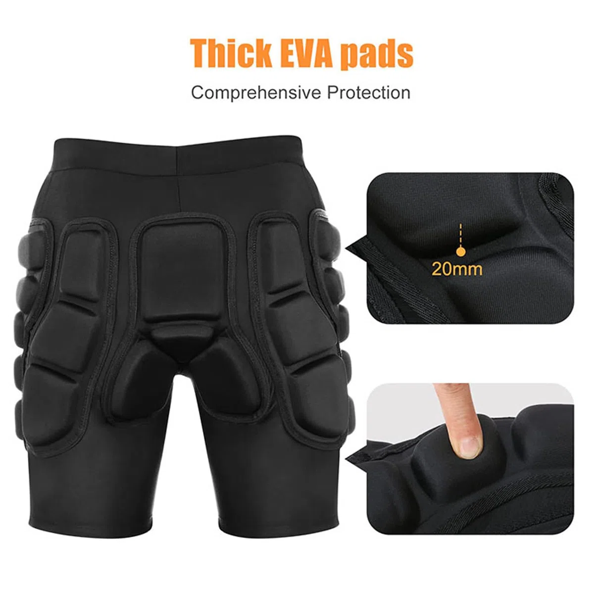 Fockety Short rembourré 3D Respirant en EVA épais pour Protection des Hanches et des Fesses avec Cordon de Serrage, Pantalon Crash Pad pour Snowboard, Skate et Skis, Protection 3D