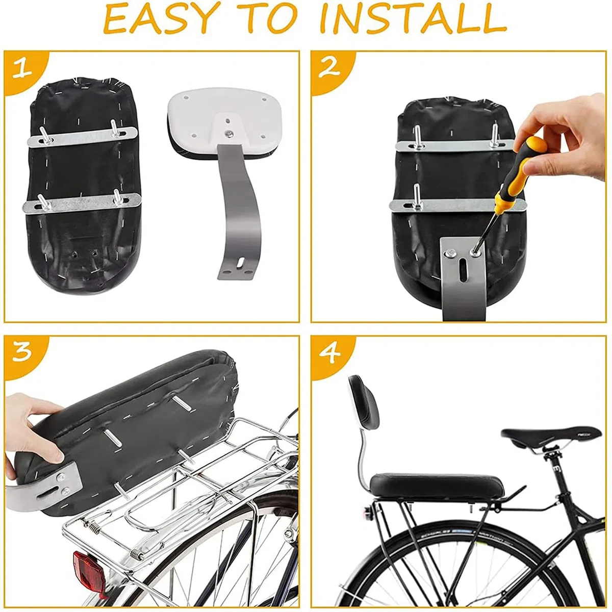 Siège De Vélo Enfant avec Dossier, Accoudoir Et Repose-Pieds Ensemble Enfants VTT Vélo PU Cuir Coussin Souple Siège Arrière Accessoires Ensemble