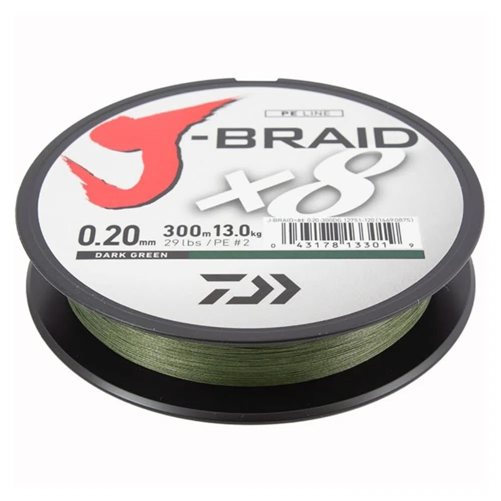 Daiwa J-Braid 8 Braid 0,28 mm, 26,5 kg, 300 m Vert foncé
