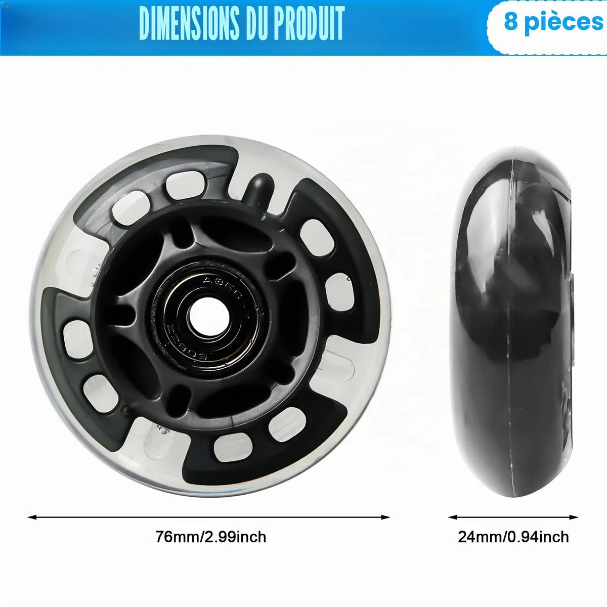 PORFOYO Lot De 8 Roues De Rollers En Ligne 72/76/80 MM Avec Roulements À Billes, Roue De Roller En Ligne, Roues Universelles En Polyuréthane Pour Tous Les Types De Patins À Roulettes (76MM)