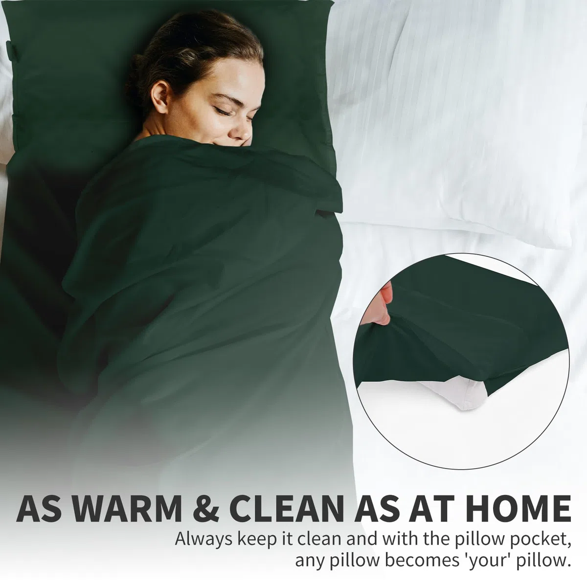 JAICOM Sac de Couchage - Drap de Sac de Couchage de Voyage Ultraléger (330 g), Compact & Portable & Confortable - Convient pour l'extérieur, l'hôtel et l'auberge, Les Voyages d'affaires et Le Train.