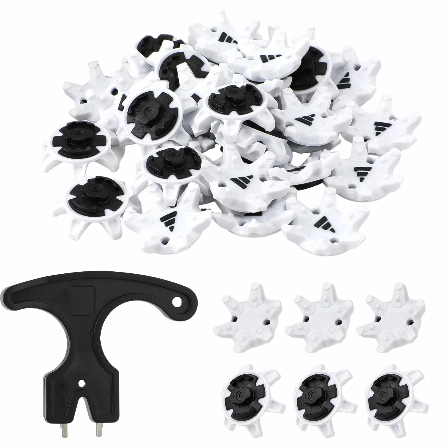 NQEUEPN 31pcs Pointes de Golf, Pointes Chaussures Golf avec Clé à Crampons Installation Facile Remplacements de Broches de Pointes de Golf pour Chaussures de Golf Joueur de Golf Amateur(Blanc Noir)