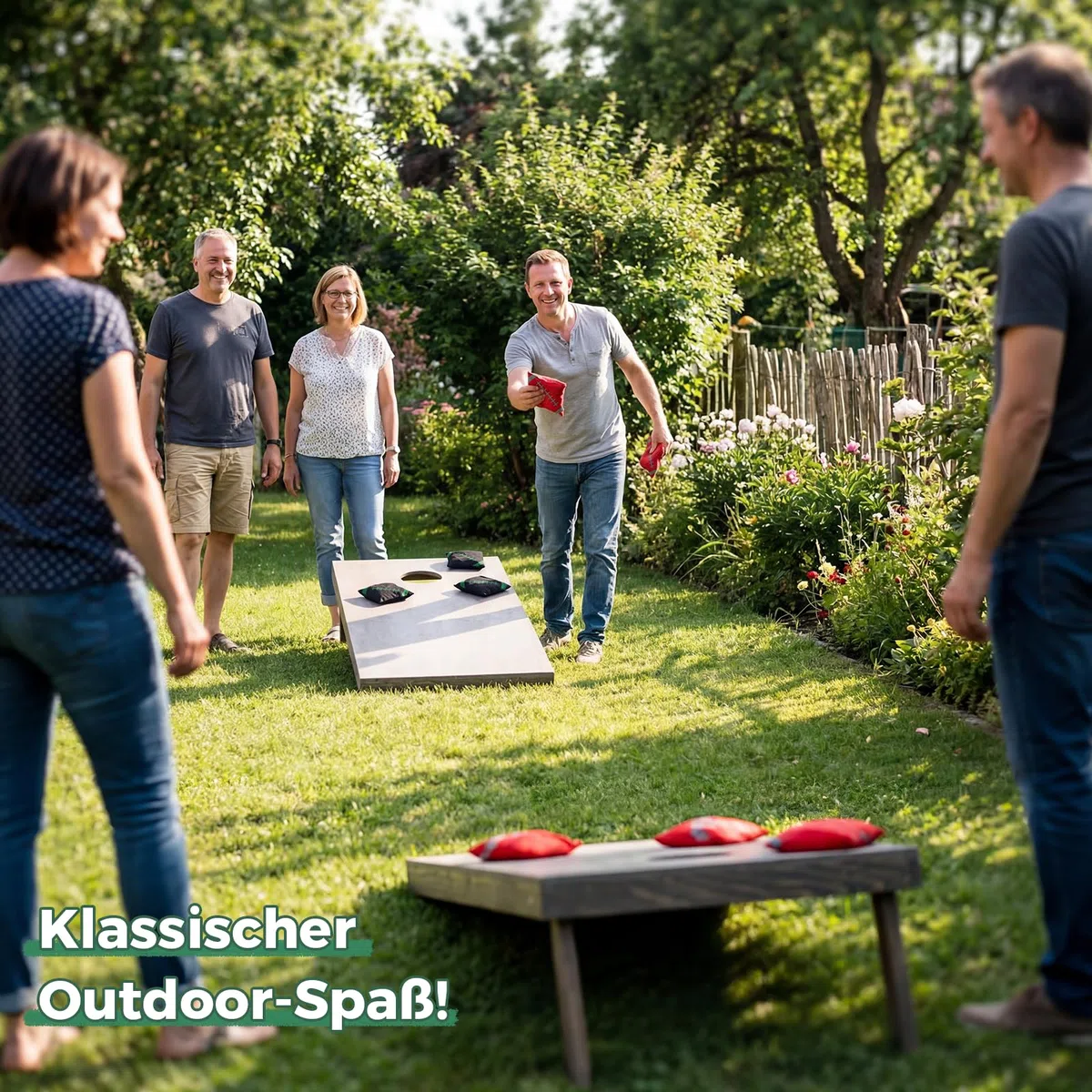Cornhole - Kit d'extérieur en bois véritable - 120 x 60 cm - Bean Bag Game avec 10 sacs et sac - Jeu professionnel pour adultes, enfants, jardin, plage, camping - Accessoires officiels de tournoi