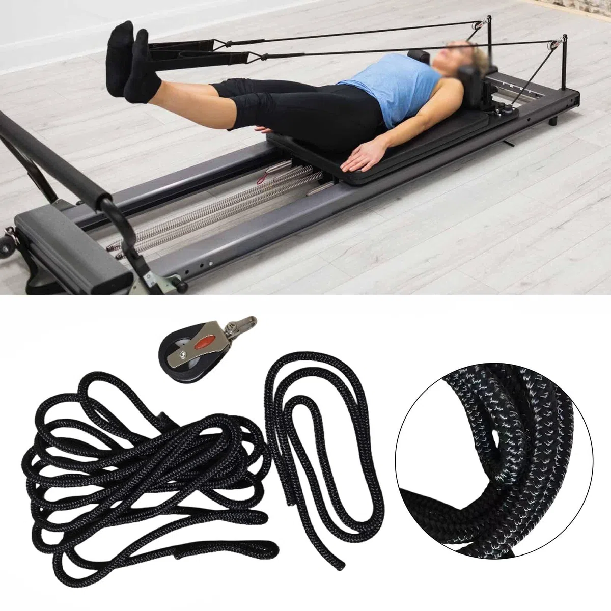 Ensemble de 2 Cordes pour Pilates Reformer avec Poulie et Bande de Résistance, en Nylon, pour L'entraînement de L'équilibre et du Renforcement