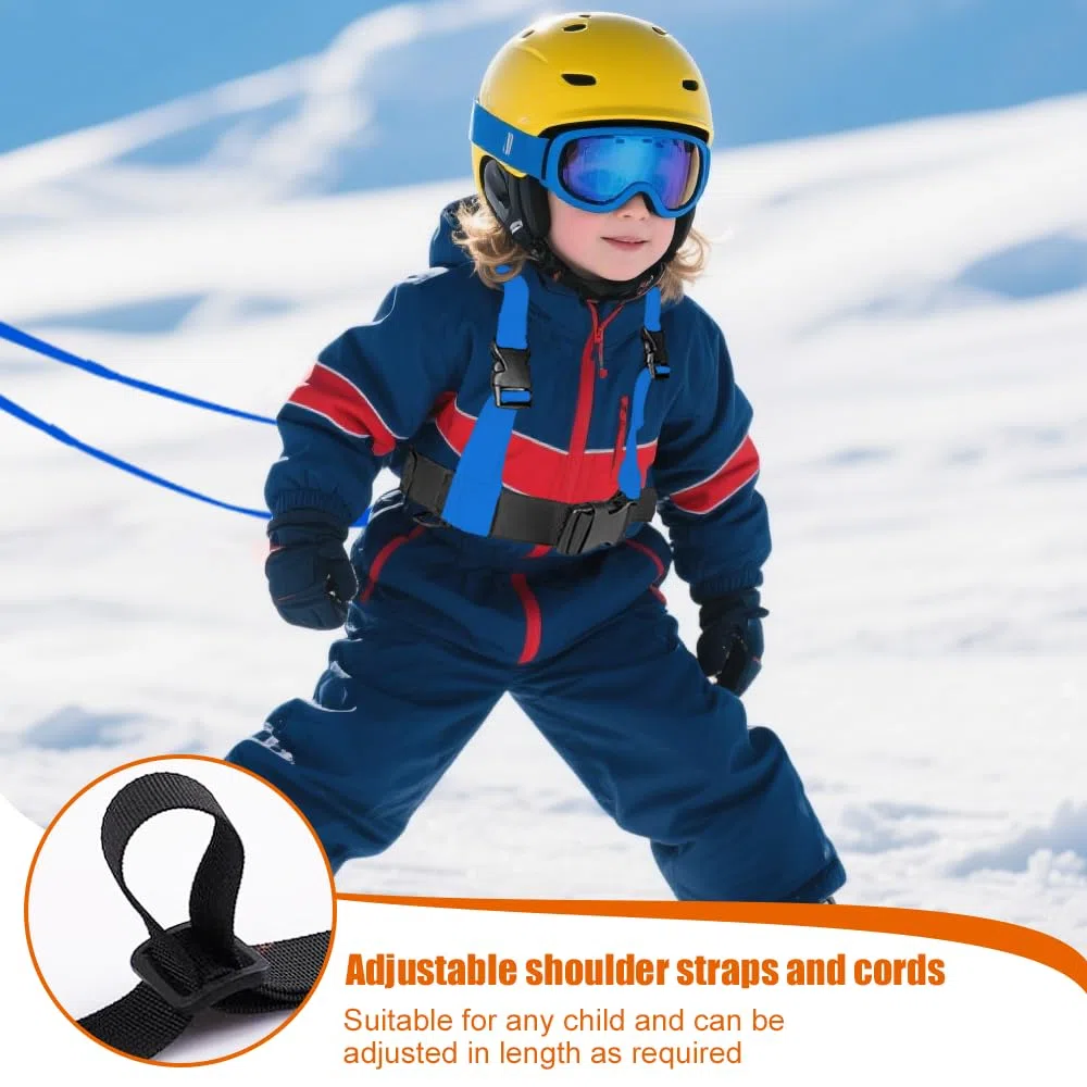 Harnais d'entraînement de Ski, Harnais de Ski et de Snowboard pour Enfants Harnais Ski avec Laisse et Sac Amovibles Accessoires de Ski pour Enfant Garçon Fille Débutant, Bleu