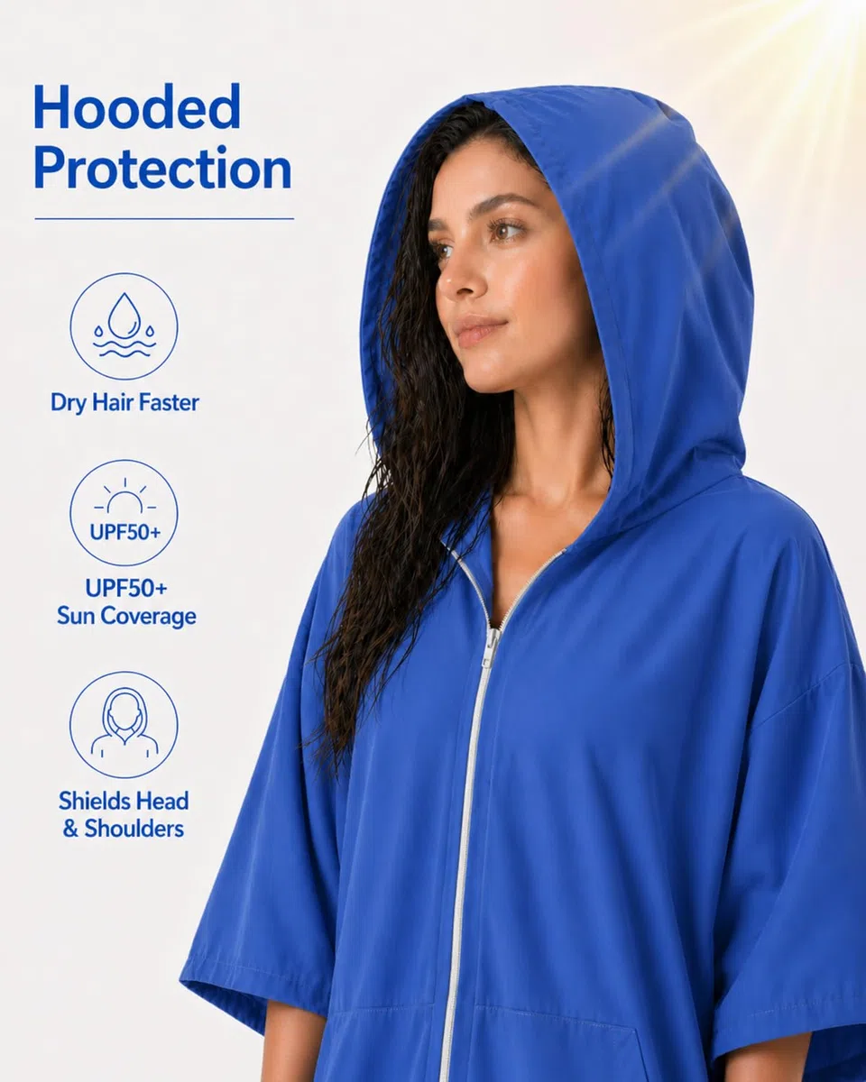 Morbuy Poncho de Bain Femme avec Capuche & Poches, Serviette de Surf en Microfibre à Séchage Rapide pour se Changer Idéales pour Plage, Camping, Natation