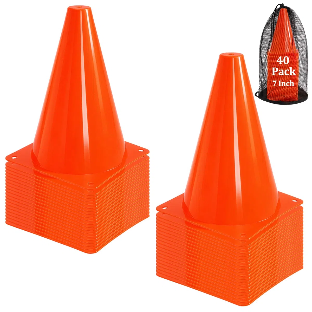 Lot de 40 cônes d'entrainement en Plastique pour activités de Plein air et événements festifs Orange 17,8 cm