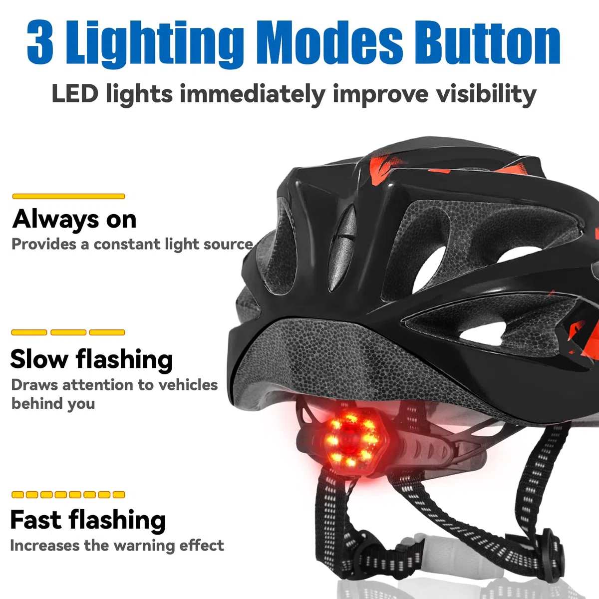 Casque de Vélo pour Adultes Unisexe avec Éclairage LED 3 Modes, Léger, Réglable, Visière Amovible, pour VTT et Vélo de Route, Design Élégant, Taille 58-62 cm