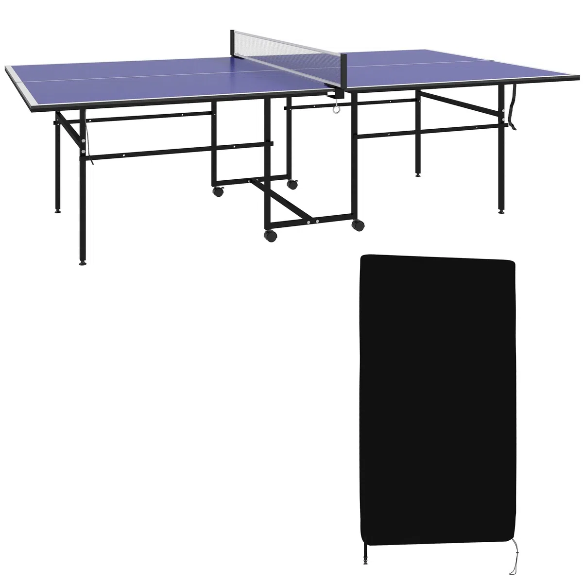 SPORTNOW Table de Tennis de Table ping-Pong Pliable + Housse de Protection - 4 roulettes, Fermeture éclair, Anti-UV et imperméable, pour l'intérieur et l'extérieur - Bleu et Noir