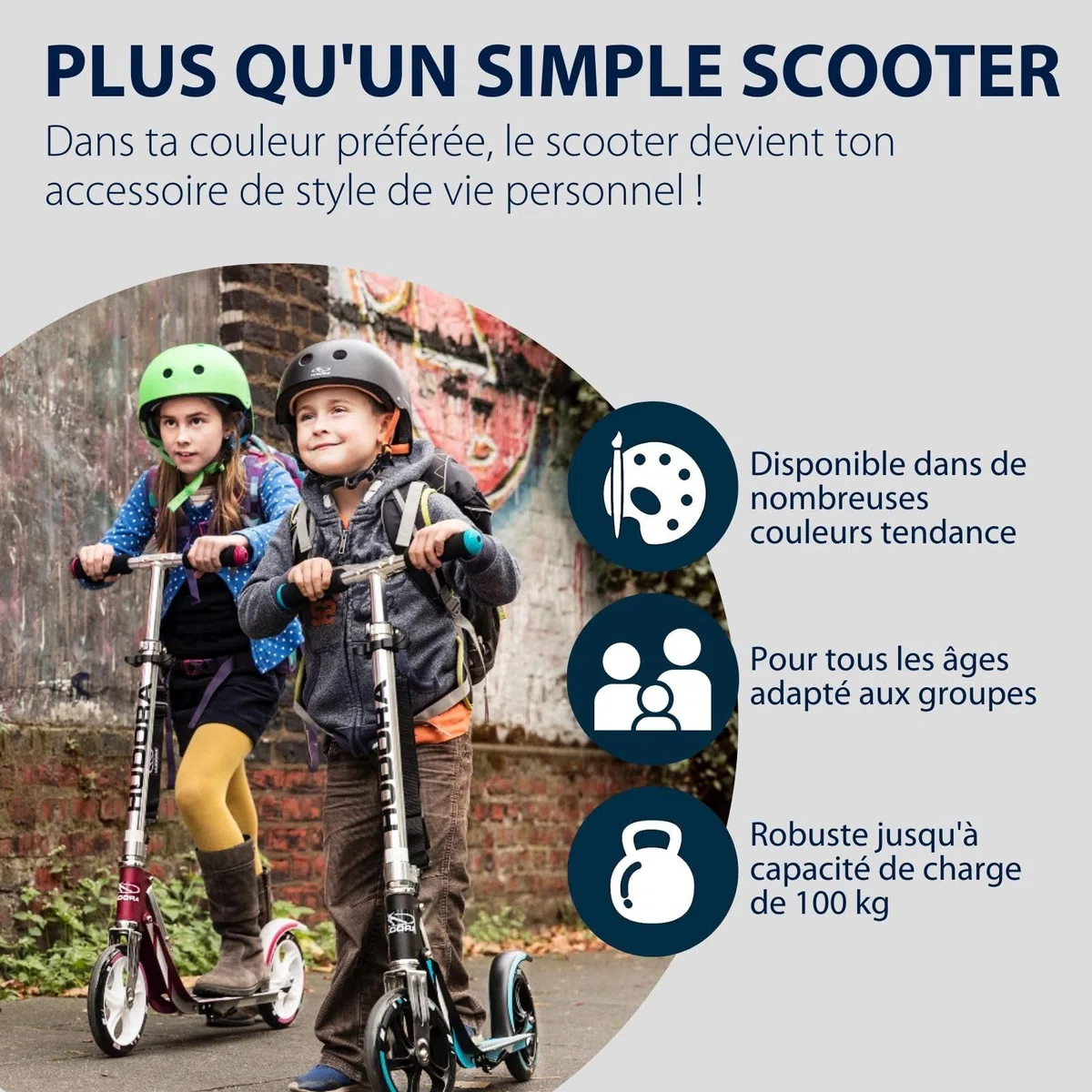 HUDORA BigWheel 205 Scooter - Trottinette Stable en Aluminium - Trottinette de Ville Ajustable en Hauteur & Pliable avec béquille - Trottinette Sportive pour Enfants & Adultes jusqu'à 100kg