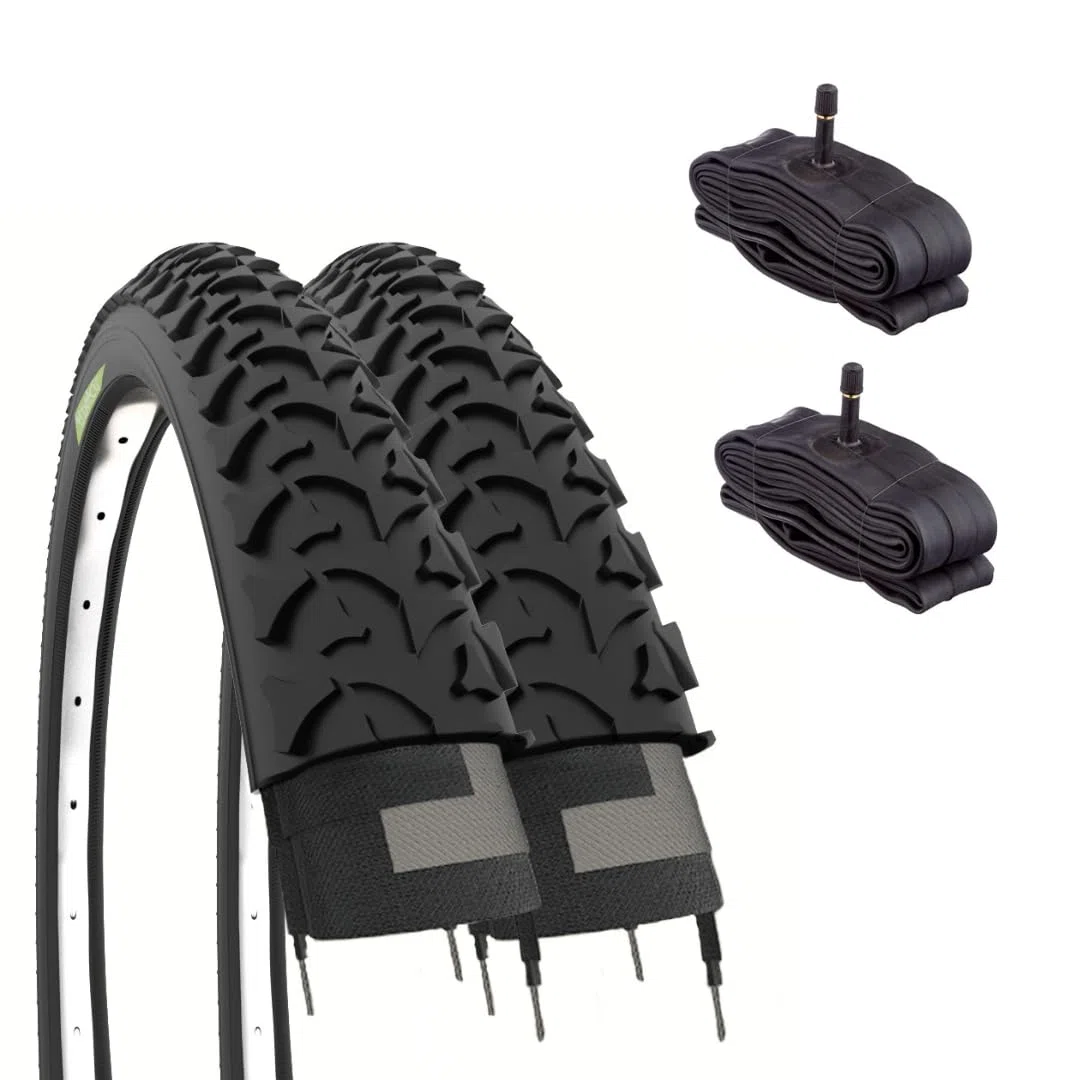 Ecovelò V.A, 2 pneus VTT 26 x 1,95 (50-559) + Chambres avec Valve américaine Unisexe, Noir, Taille Unique