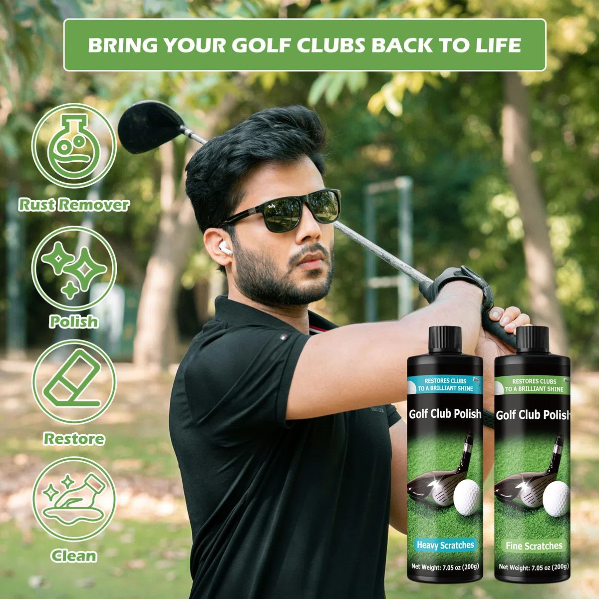 Polish pour Clubs de Golf, Kit de Nettoyage 200 + 200 ML, Adapté aux Fers, Bois, Putters et Grips