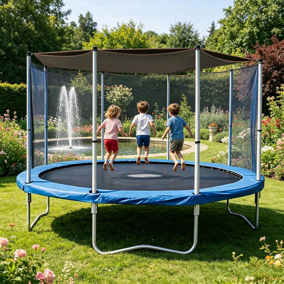 Protection solaire de trampoline UPF 50+ pour 6/8 barres, imperméable, coupe-vent, accessoire de trampoline d'extérieur pour enfants (6 barres, 305 cm)