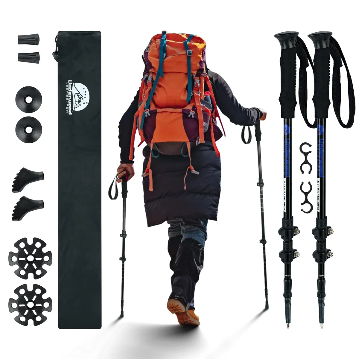 Bâton de Randonnée pour Femme et Homme, Bâton de Nordique 1/2 pièce pour Le Trekking, Bâton de Marche en Aluminium 60-135 cm, Bâton de Marche Réglable avec Absorption Anti-Choc