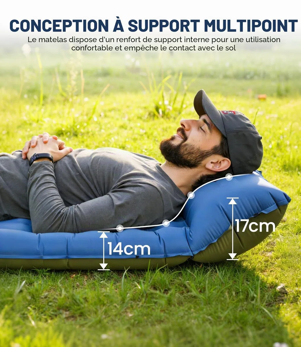 Matelas de Camping Gonflable Ultraléger, Gonflable Matelas Camping Simple avec Oreiller, Pompe à Pied Intégrée, Camping Matériel Portable pour Plage, Voyage, Randonnée