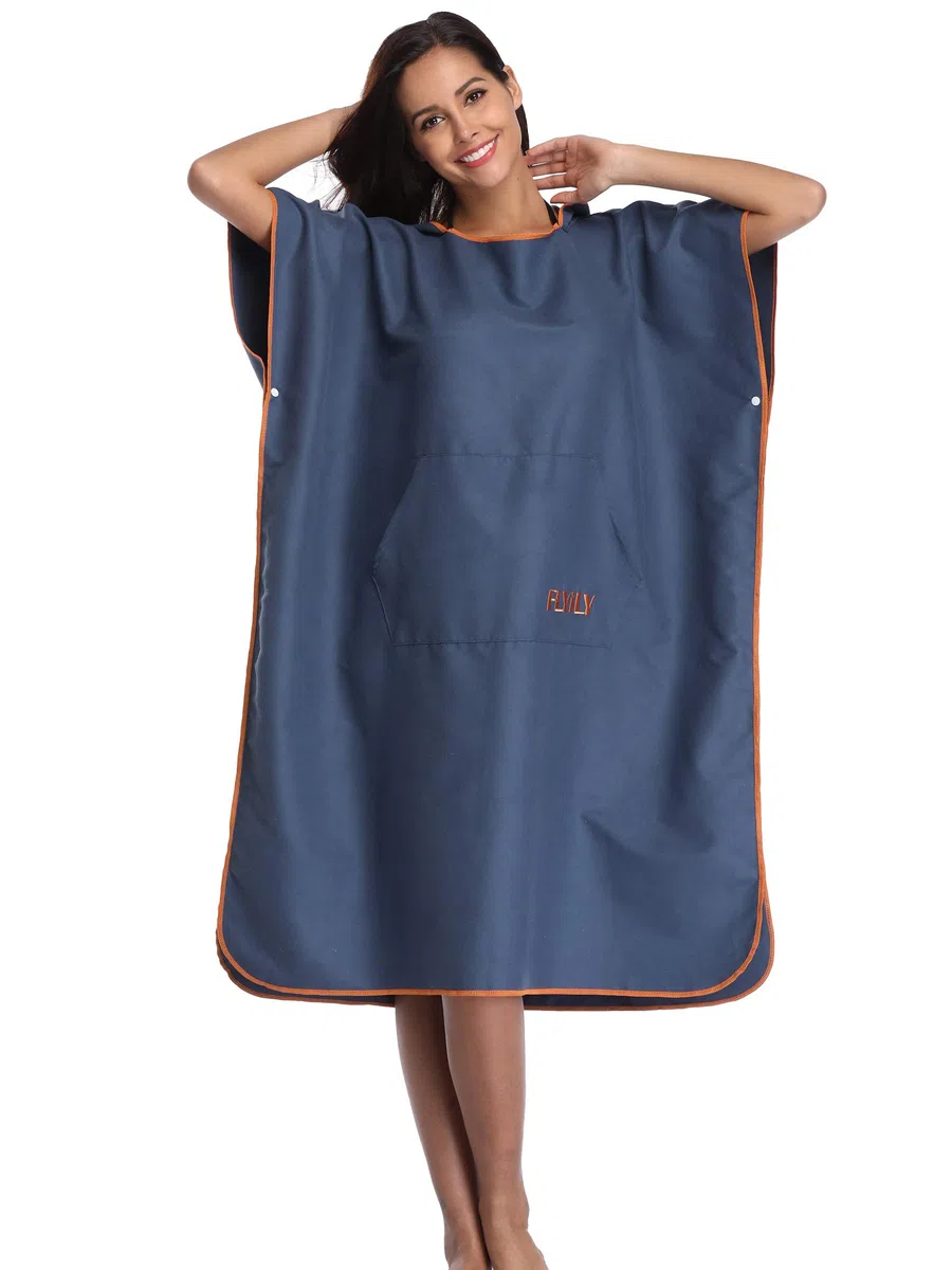 Serviette en Robe Poncho avec Capuche en Microfibre Changement Peignoir de Bain Serviette de Poncho de Surf avec Capuche