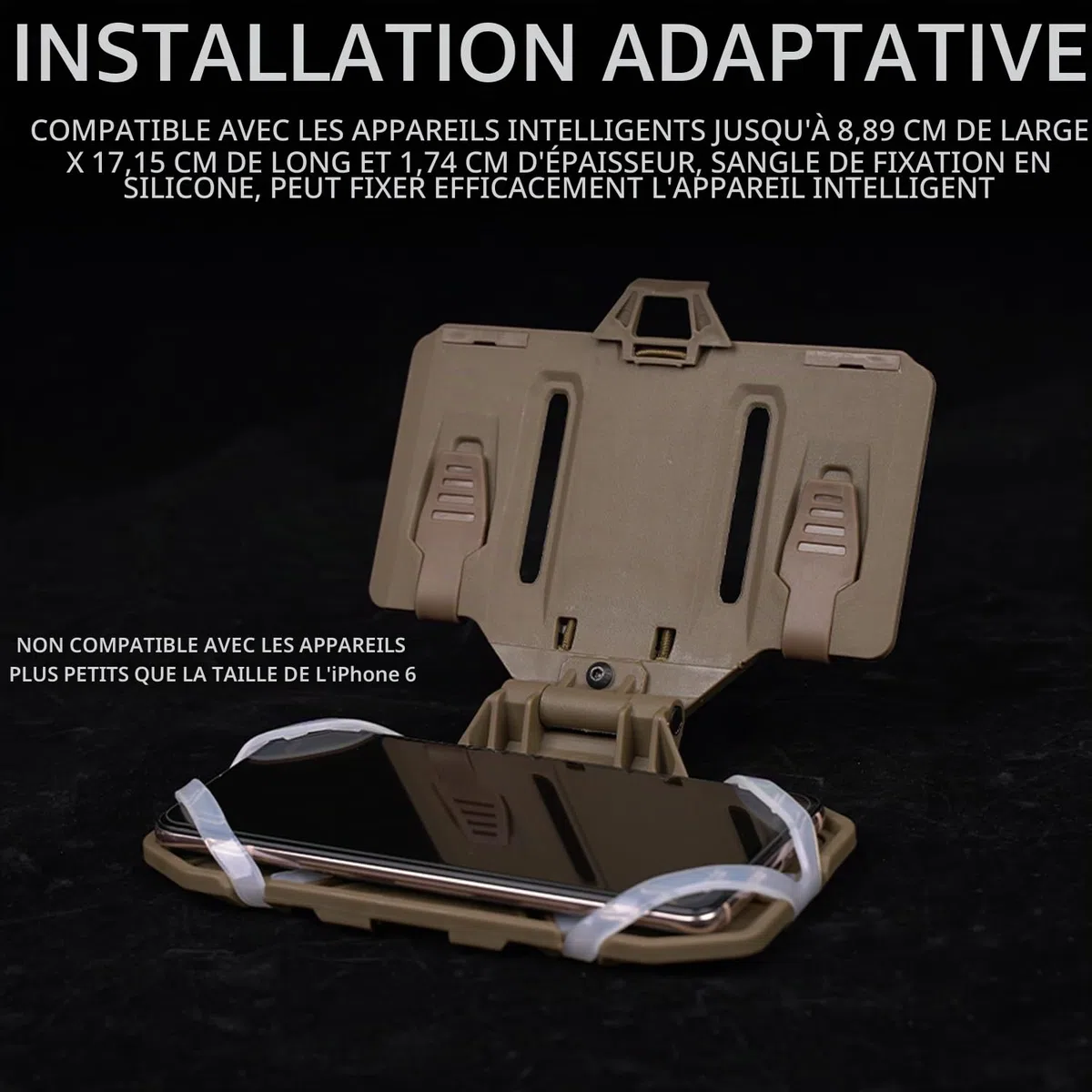 Porte-plaque de téléphone tactique, gilet universel Molle Porte-téléphone, Panneau de navigation de poitrine pliable à fermeture rapide Utilitaire pour taille d'écran 4,7"-6,7