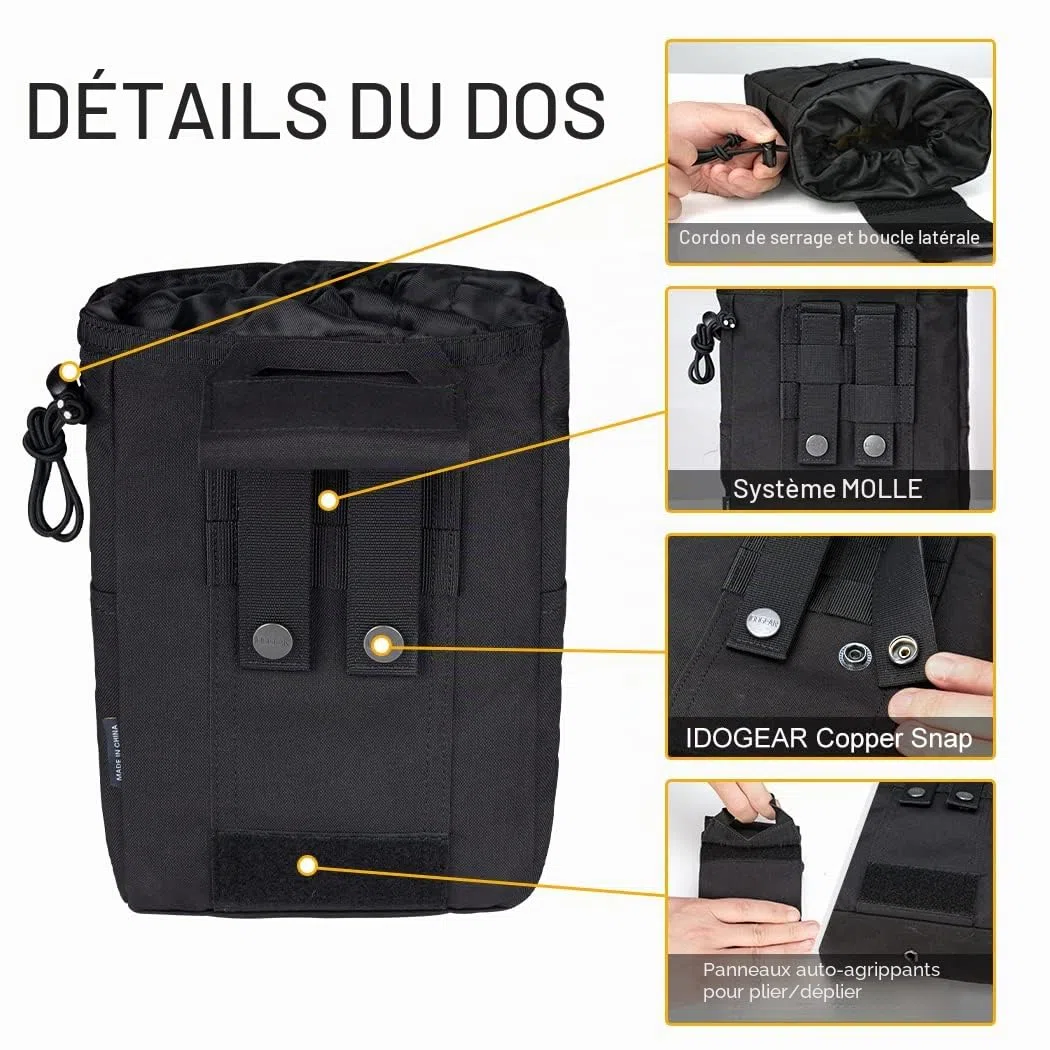 IDOGEAR Pochette de Décharge Tactique Pochettes à Cordon pour Ceinture Tactique Gilet Sac à Dos Pochette Utilitaire Pliable