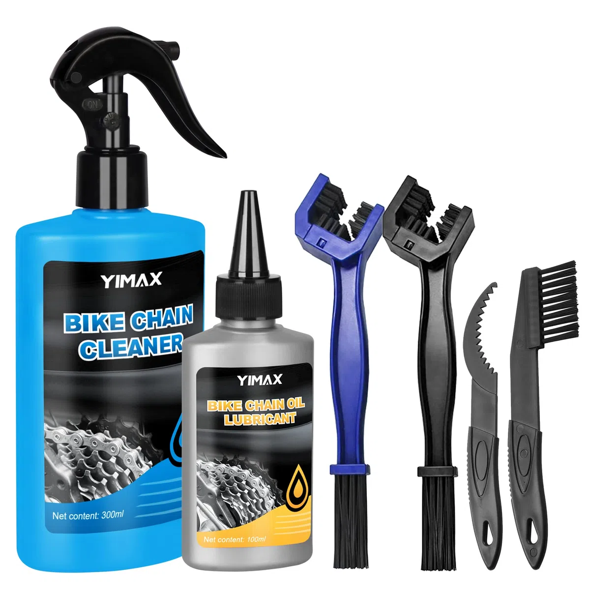 Nettoyant pour Chaîne de Vélo, Kit de Nettoyage pour Vélos avec 100 ml Huile pour Chaîne de Vélo et 300 ml Spray de Nettoyage, Kit Nettoyant Lubrifiant pour Chaîne avec Brosses