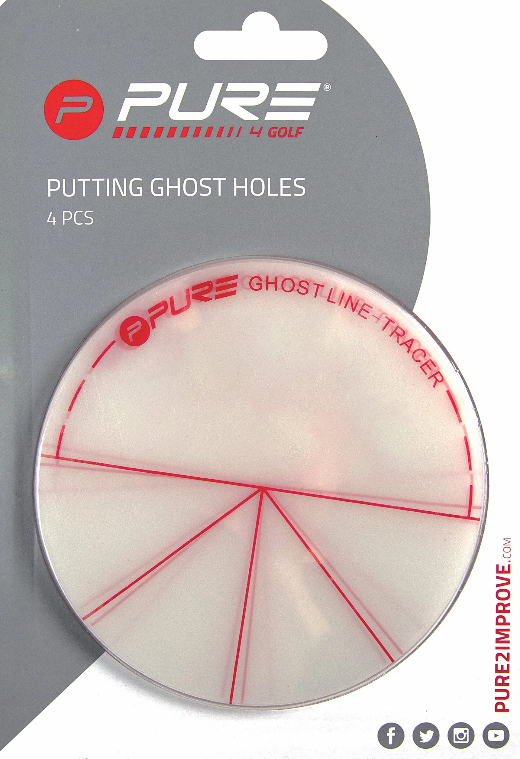 Pure2Improve Ghost Holes Aide à la Formation de Ligne de Putt Mixte, Transparent, Lot de 4