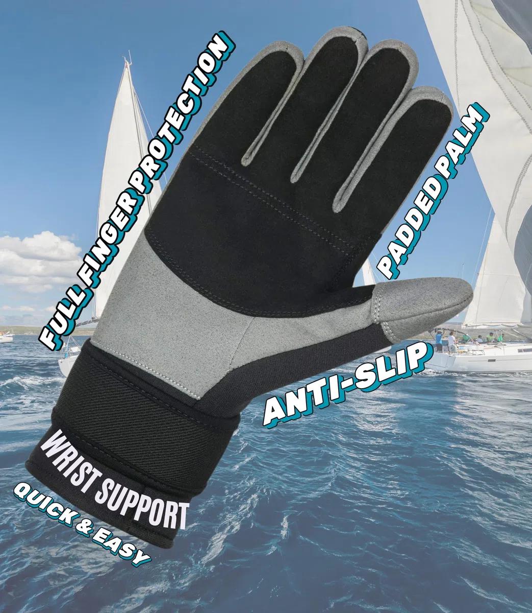 Gants de sport en néoprène - Pour voile, bateau, yachting - Avec paume Amara solide et antidérapante - Pour bateau, kayak, canoë, tous les sports nautiques, VTT, cyclisme - S-XXL