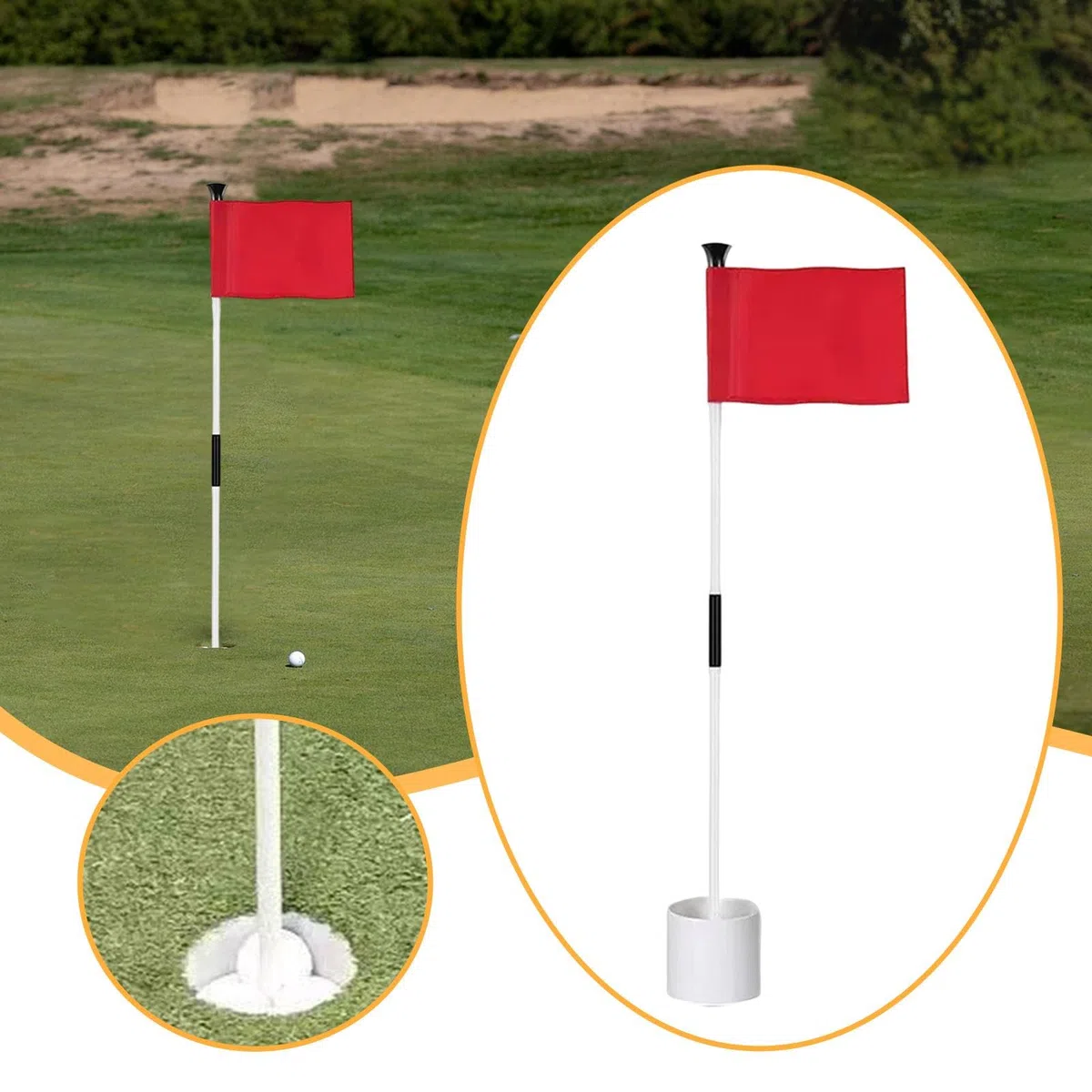 Drapeau de Golf Ensemble de Putting avec Tige et Coupe de Trou pour 'Entraînement en Tissu Imperméable Adapté pour Le Bureau et Le Jardin