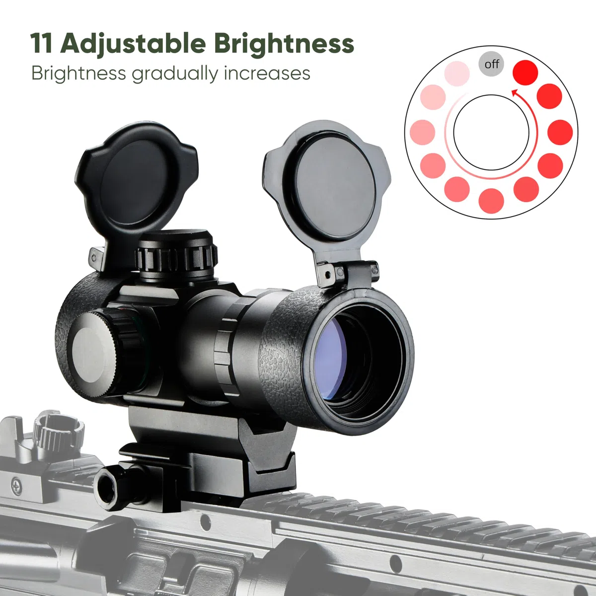 Aomekie Mire à Point Rouge/Vert Airsoft Lunette de visée à Réglages de lLuminosité Multiples avec Montage sur Rail Weaver/Picatinny 20mm/22mm et Cache-Objectif Rabattable Lunette de Visée