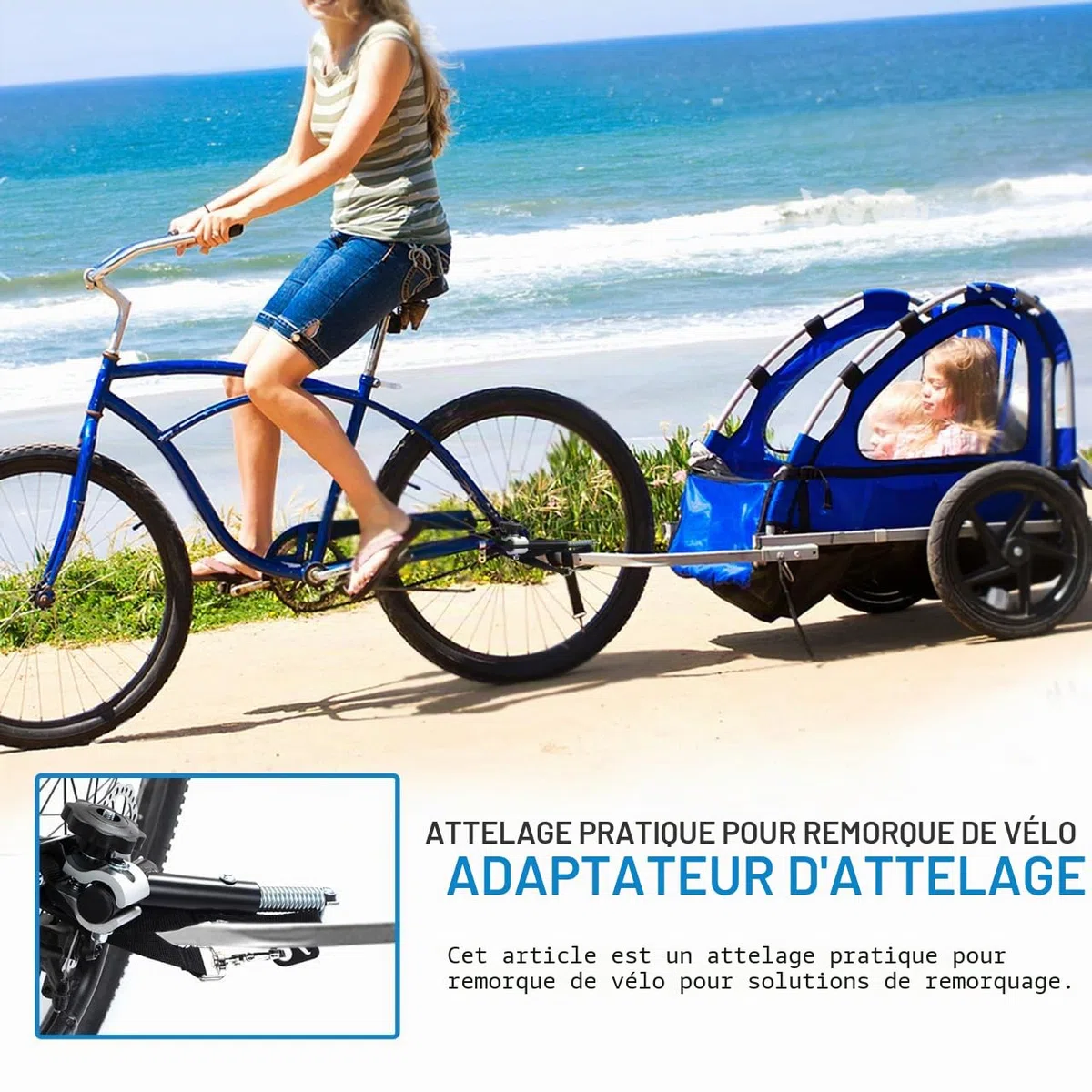 Attache Remorque Velo, Fixation Remorque Velo Universal Bike Libération Vélo Coupleur Adaptateur pour Enfants Enfant Pet Vélo Cargo