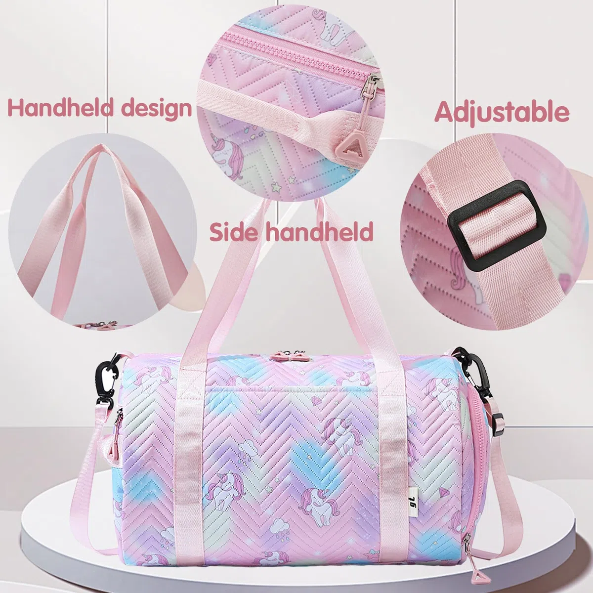 YOUYIKE Sac de Sport Fille, 25L Imperméable Sac de Voyage, Licorne Sac Weekend Enfant, Sac Voyage Cabine Avion, Travel Bag pour Gym Sport avec Compartiment à Chaussures et Poche Humide, Rose