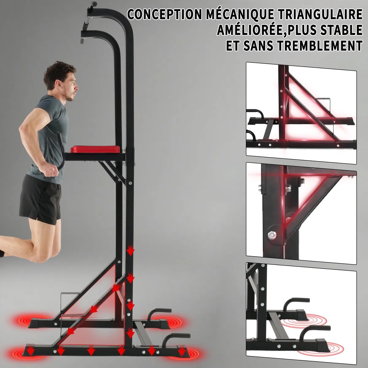 ISE 5 in1 Chaise Romaine Power Tower Workout Dip Station de Traction Station Musculation pour Entraînement Domicile, Pull Up Fitness Multifonction Chaise Romaine Musculation&Barre de Traction sur Pied