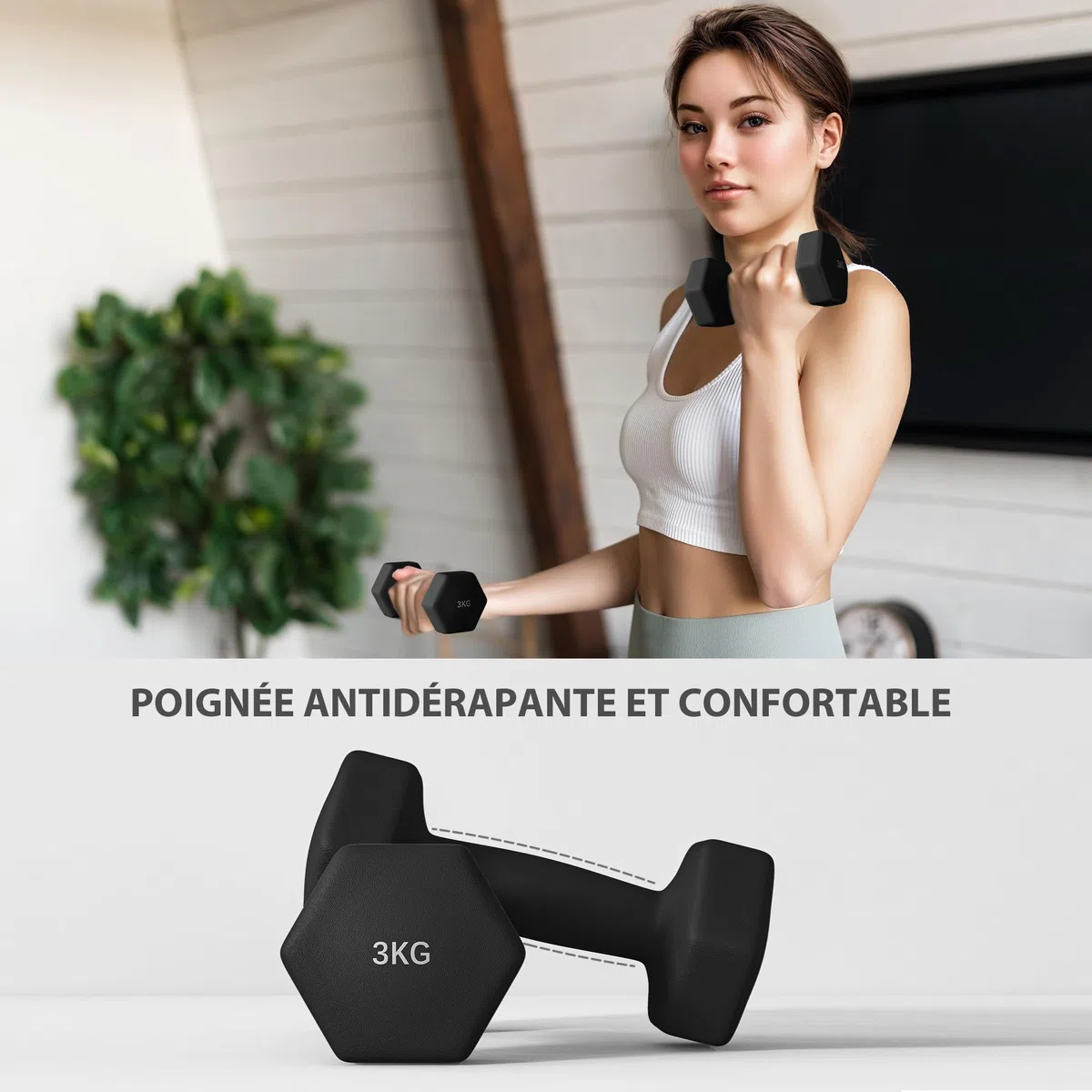 SPORTNOW Ensemble d'haltères hexagonaux courtes total 12 Kg - support d'haltères incluses - pour la musculation, 6 haltères - 2 x 1kg, 2 x 2kg, 2 x 3kg