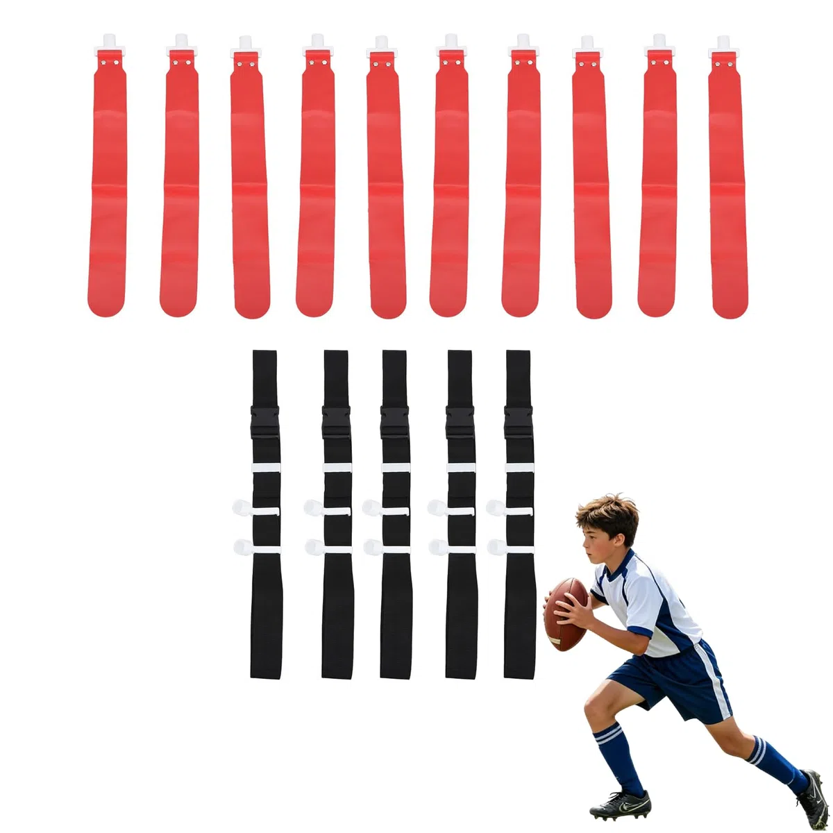 HERCHR 10Pcs Drapeau De Taille, Kit de Jeux de Football Avec Drapeau Réglable 5Pcs Ceintures de Football Drapeau de Taille de Jeu Sport de Course pour Formation des Jeunes et Adultes
