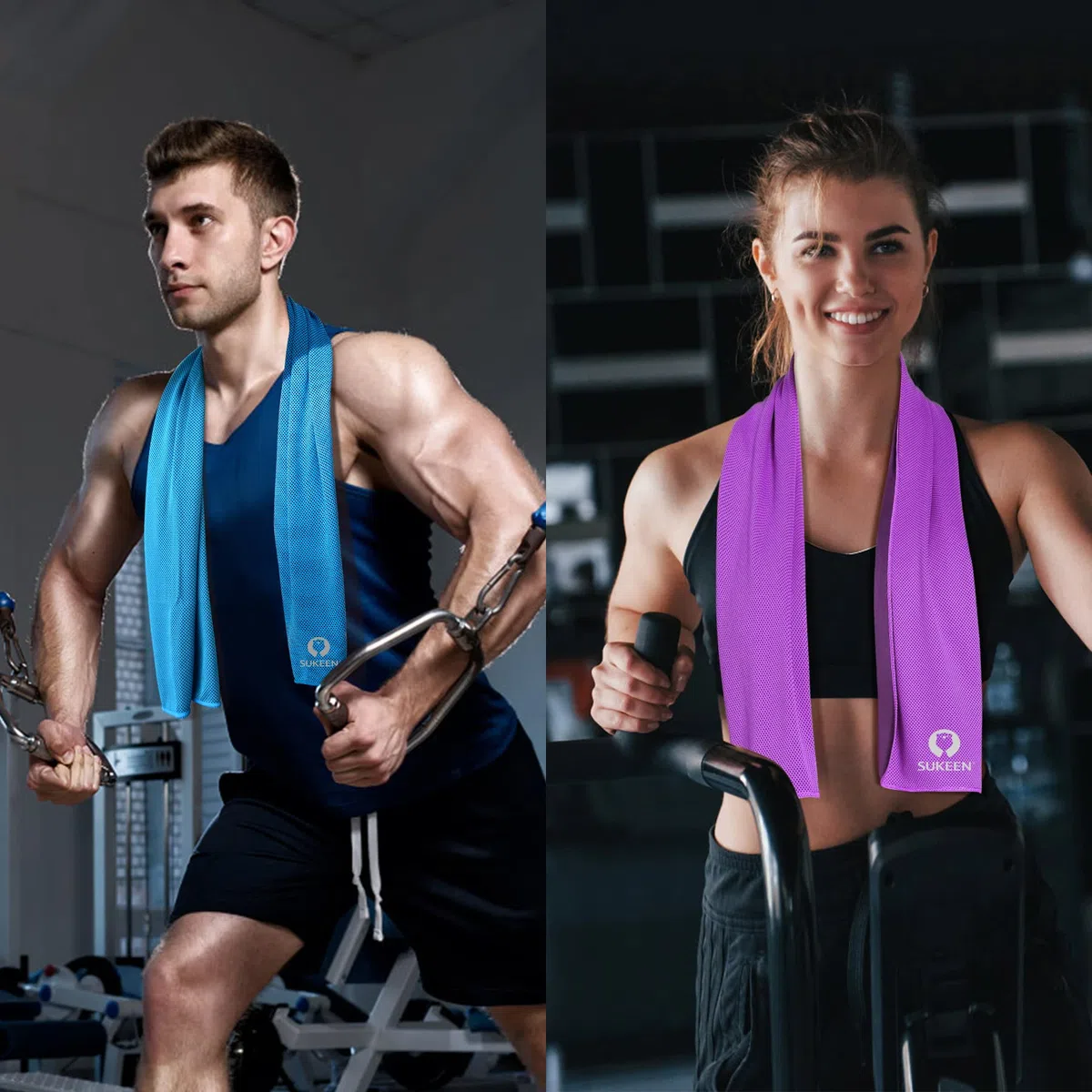 Sukeen Lot de 2 serviettes rafraîchissantes (100 x 30 cm) – Serviette rafraîchissante pour fitness, gym, golf, yoga – Serviette de sport rafraîchissante pour le cou