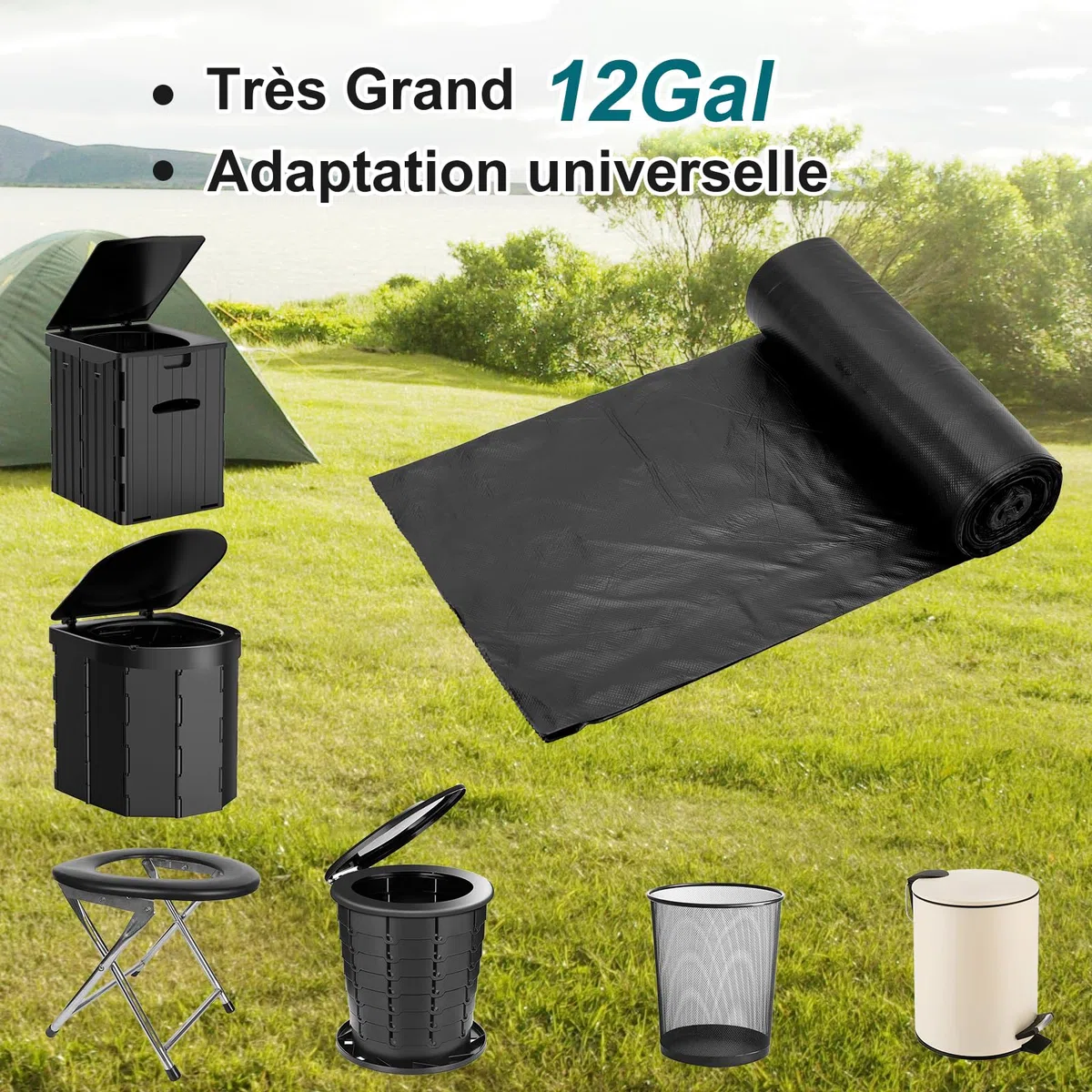 WADEO Sac Bio Pièces édition pour Toilettes de Camping Mixte Adulte, 80 Pièces Sacs Poubelle, 45L/12 Gallons Sacs de Toilette Portables pour Camping, Randonnée, Voyage, Cuisine, Maison