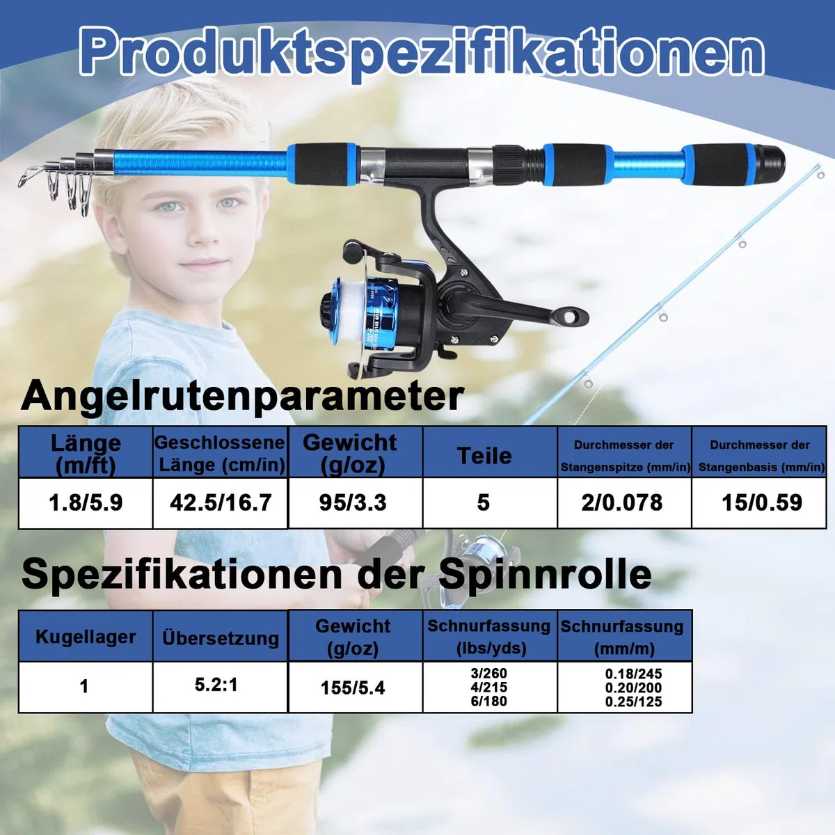 Kit de pêche pour enfants – Ensemble de canne télescopique et moulinets pour garçons et filles | Outils de pêche complets avec moulinet spincast, leurres & Tackle | Cadeau portable pour enfants de 5 à
