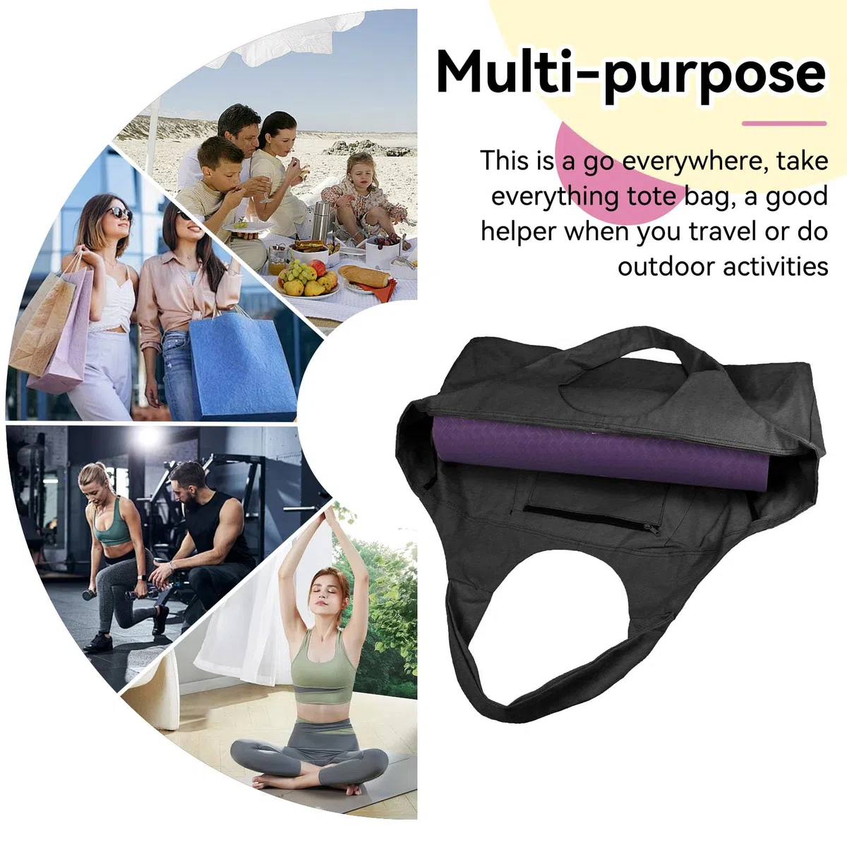 HERCHR Grand Sac de Tapis de Yoga, Sac de Sport fourre-Tout pour Tapis de Yoga avec Poches latérales pour Femmes et Hommes
